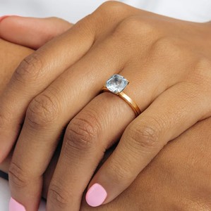 Anillo de compromiso y boda de lujo con topacio azul talla cojín, plata de ley 925 chapada en oro blanco, regalo de aniversario nupcial para mujer - Product Image 6