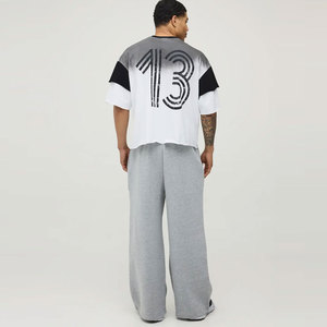 Pantalon de jogging gris pour homme avec taille élastique et bande latérale noire imprimée, coupe décontractée, en coton mi-lourd, idéal pour l'automne - Product Image 5
