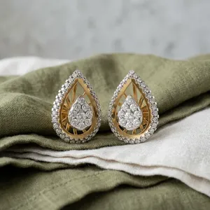 Flowing Elongated Three Prong Pear Cut Solitaire Lab Grown Diamond <b>Studs</b> 14K Gold Luxury <b>Fine</b> Jewelry Wholesale Supplier <b>Earring</b> - Product Image 2