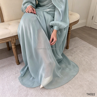 Robe Abaya en Chiffon Bleu Clair Scintillant, Modeste, à Manches Bouffantes Froncées, Robe de Soirée de Dubaï, Tenue de Fête pour Femmes Musulmanes