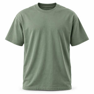 เสื้อยืดคอกว้าง 255gsm สีเขียวหมอก ผ้าคอตตอนเนื้อหนัก คอมแพค ผิวด้าน ทรงหลวม สวมใส่สบาย สำหรับผู้ชาย รับสกรีนโลโก้ - Product Image 1