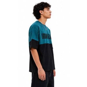 Cheap Price <b>Men's</b> Oversized Color Blocked T-<b>Shirt</b> Short Sleeve O-Neck Street Style Cotton Jersey Contrast Trim Letter Print Tee - Product Image 5