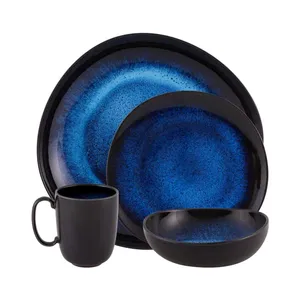 Luxury Handmade Decorative Bowl with Premium Silver Electroplated Mirror FinishCeramic Soup Bowl Round Black Exterior Blue - Product Image 2