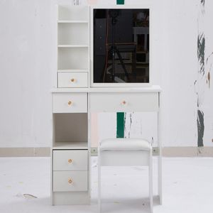 29.2\" Kids' Desktop Vanity Table Set Cushioned Stool Extra Large Right-<b>Sliding</b> Mirror <b>Small</b> Size Left Drawer Multi-Layer High - Product Image 4