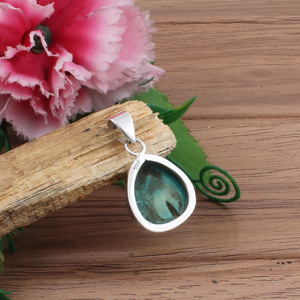 Charmes en pierre précieuse turquoise naturelle, argent sterling 925, serti vintage, bleu vert, unisexe, prix de gros, collier - Product Image 4