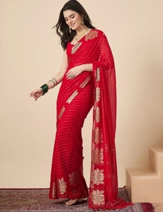 KV Women's Woven Banarasi Georgette <b>Saree</b> (<b>Red</b>) - Product Image 1