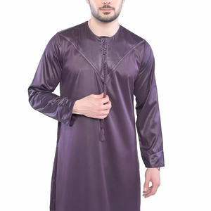 Wholesale Premium Cotton Stand Collar Modest Men's Loose Fit Thobe <b>Islamic</b> Eid Plus Size Floor Length Short Sleeve Quick Dry - Product Image 6