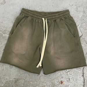 Shorts en toile personnalisés pour hommes, respirants, taille mi-haute élastique, logo vieilli, délavés à l'acide, entrejambe de 5 pouces, style décontracté urbain, très tendance - Product Image 5