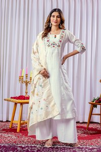Conjunto Premium de Kurti y Palazzo Bordado con Seda de Mango, con Dupatta de Muselina de Seda Jacquard con Trabajo Mina, Ropa Étnica para Mujer, Calidad de Exportación - Product Image 3