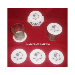 <b>Round</b> Shape White Marble Inlay Flower Design Tea Coaster Sets for Home Decoration And Gifting Purpose Manufacture And Exporter. - Product Image 3