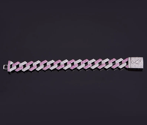 14mm Width 7.5 Inch 925 <b>Solid</b> <b>Silver</b> Natural Diamond IGI Certified Pink Color Hip Hop Men's Party <b>Bracelet</b> - Product Image 4
