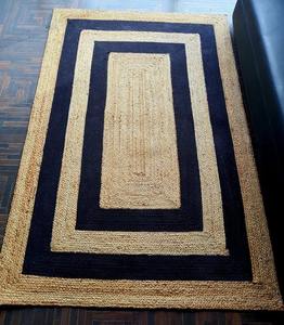 JUTE BLACK COTTON BRAIDED MACHINE MADE RUGS CARPETS Eco-friendly <b>Hemp</b> Pet Friendly Sustainable Plant <b>Fiber</b> Chunky Woven Texture - Product Image 1