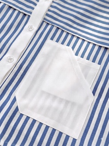 VIVI KA Chemise courte rayée bleue pour femme, col blanc contrastant, manches longues, poche plaquée, style coréen KYLE - Product Image 5