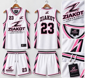 Vente en gros directe ZIAKOT INDUSTRY Maillot de basket-ball authentique personnalisé noir rose-blanc - Product Image 1