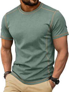 Men's Blue Regular Fit O-Neck T-Shirt Short Sleeve Knitted Eco-Friendly Raglan Sleeve 100% Cotton Casual Solid - Product Image 6