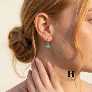 Elegant Pear Cut <b>Blue</b> Gemstone Drop <b>Earrings</b> – 14k Gold with Certified Diamonds – Fine Jewelry Manufacturer - Product Image 5