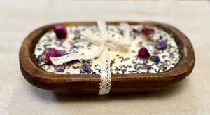 Handmade Rectangular Wooden Candle Stand with Dried Flowers and Purple <b>Ribbon</b> Home Decoration Vessel Curio Craft CC-WCDB - Product Image 6