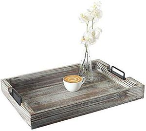 Plateau de service rectangulaire en bois poli et durable pour le petit-déjeuner, la salle à manger et la cuisine - Product Image 1