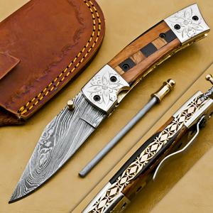 Couteau de poche pliant en acier Damas fait main, lame tranchante comme un rasoir, pour le camping, la chasse, la survie tactique, EDC - Product Image 1