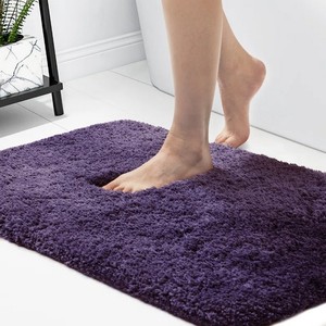 Alfombra de Baño Rectangular de Microfibra Morada, Antideslizante, con Base de Goma, Gruesa, con Mechones, Estilo Moderno para Baño - Product Image 2