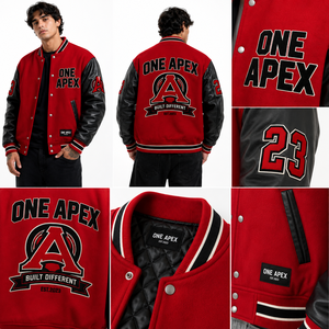 Custom <b>Red</b> <b>Wool</b> Leather Varsity Jacket Men Chenille Letterman Jacket College Bomber Jacket OEM Streetwear Outerwear - Product Image 3