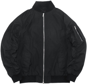 Custom Wholesale Mens Olive Green Bomber Jacket Streetwear Ruched Sleeves Flight Jacket MA1 Windbreaker Padded Varsity Coat - Product Image 4