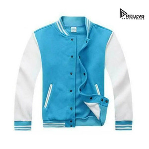 RELEVO INDUSTRIES Men's Blue White Varsity <b>Jacket</b> Preppy Style Turn-down Collar Regular Fit Polyester Cotton Shell - Product Image 1