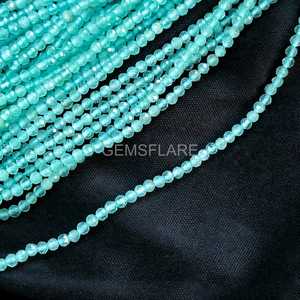 Cuentas redondas microfacetadas de apatita azul cielo natural de 2 mm, cuentas de apatita azul para la fabricación de joyas, piedras preciosas sueltas facetadas al por mayor - Product Image 4