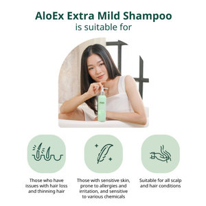 แชมพู OEM AloEx สูตรอ่อนโยนพิเศษ ลดการชี้ฟู ขจัดรังแค บำรุงผมให้นุ่มลื่น สดชื่น ชุ่มชื้น บำรุงล้ำลึก ปราศจากซิลิโคน ควบคุมความมัน - Product Image 3