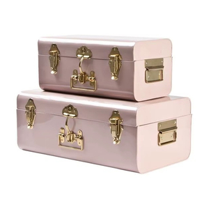 Ensemble de 2 coffres en métal finition menthe et gris avec élégante quincaillerie or rose pour un rangement et une décoration élégants et fonctionnels à la maison - Product Image 3