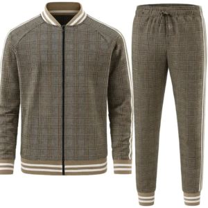 Custom Men's Plaid Tracksuit Set Side Stripe Bomber Jacket - Product Image 6
