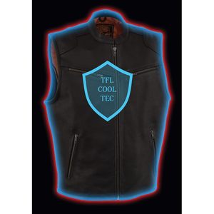 Gilet en cuir Cool-Tec pour homme, noir, fermeture éclair sur le devant, extensible sur les côtés, pour la moto et les courses automobiles - MLM3502 - Product Image 4