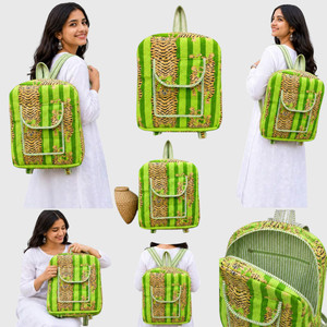Sac à dos bohème en coton vert pour femme, matelassé, imprimé animal, carré, souple, sac à dos de jour - Product Image 3