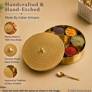 Boîte à épices Masala, conteneur de rangement pour épices, métal, design moderne artisanal, couvercle hermétique, compartiments divisés, 7 cuillères, cadeaux - Product Image 4