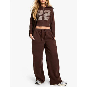 Wholesale Custom High Quality Heavyweight 100% Cotton Women Crop Top Hoodie and Baggy Sweatpants For Women Fitness Style - Product Image 1