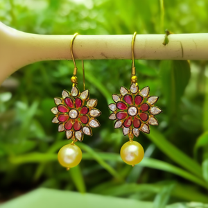 Religious Bohemian Number Pearl Pendant Earrings Gold Plated Alloy Gift - Product Image 3