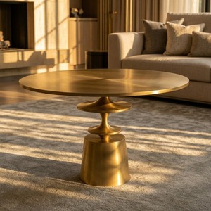Mesa de Centro Redonda de Estilo Moderno, Muebles Contemporáneos para Sala de Estar, Diseño Decorativo con Base de Metal - Product Image 2