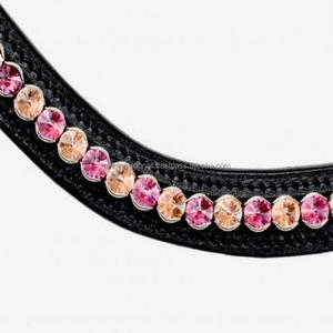 Cristales multicolores de lujo con incrustaciones de diamantes, banda para la frente de caballo de cuero negro con canal vacío en todos los tamaños personalizados, formas y colores - Product Image 5