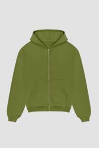 Sudadera con Capucha y Cierre para Hombre, Color Verde Oliva, Corte Regular, Color Sólido, Estilo Casual para Otoño, 100% Algodón, Diseño con Bolsillos - Product Image 1