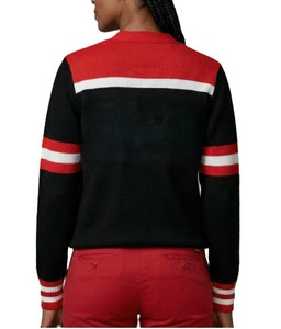 Vente en gros de pulls en laine/acrylique pour femmes avec logo DTS, noir avec rayures rouges et blanches, vêtements décontractés - Product Image 4