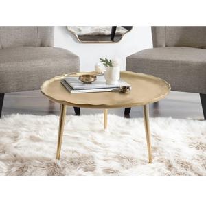 Design First Modern <b>Round</b> Coffee <b>Table</b> With <b>Gold</b> Textured Metal Top And Legs Midcentury Design Living Room Furniture - Product Image 4