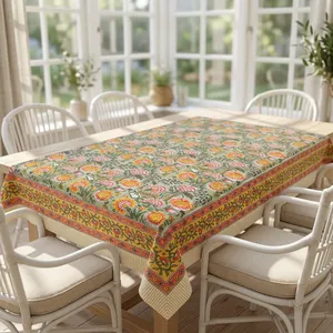 Floral Printed Premium Cotton Tablecloth Square Traditional Hand block Style Home Use Table cloth - Product Image 4