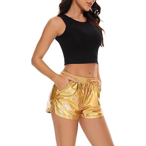 Gold Holographic Shorts Women Elastic Drawstring Waist Side Pocket Iridescent Rainbow Shimmer Rave <b>Dance</b> - Product Image 4