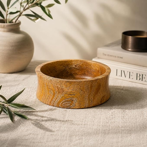Bol à salade en bois de style farmhouse moderne, fait main, écologique, style bohème, design minimaliste décoratif FAIZA CRAFT FC-7118 - Product Image 6