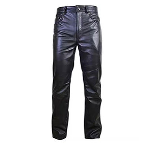 Pantalon Moto Homme SALVA LEATHER en Cuir Noir Enduit Respirant, Coupe Droite Taille Moyenne, Braguette Zippée, Hiver Décontracté Mi-Épais avec Rivets - Product Image 1