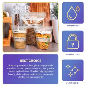 Pack 500 pochettes transparentes à fermeture éclair 6x8 4 BG sacs à soufflet en polyéthylène de 1.75 mil d'épaisseur pour le stockage industriel des services alimentaires - Product Image 4