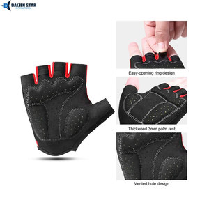 Daizen Star Half Finger Gloves Red Black PU Wrist Length Durable Cycling Sports Glove - Product Image 4