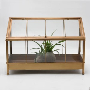 Terrario clásico de metal dorado, ideal para regalo y para amantes de la decoración del hogar, con un estilo atemporal, hecho a mano en India. - Product Image 5