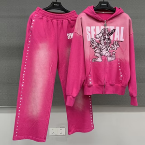 Women's Custom Acid Wash Tracksuit Set – 100% Cotton French Terry Zip-Up Hoodie & Joggers - Product Image 5