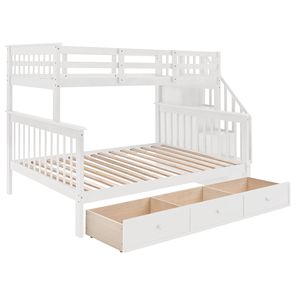 Letto a castello bianco a due piazze (singolo sopra matrimoniale) con cassetti contenitore e sponda di protezione per camera da letto o dormitorio per adulti - Vecchio SKU LP0002 - Product Image 5